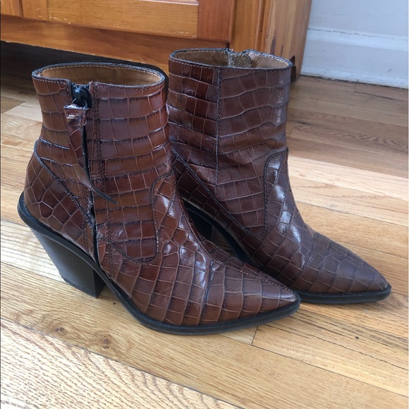 & Other Stories Shoes - Croc Leather Ankle Boots